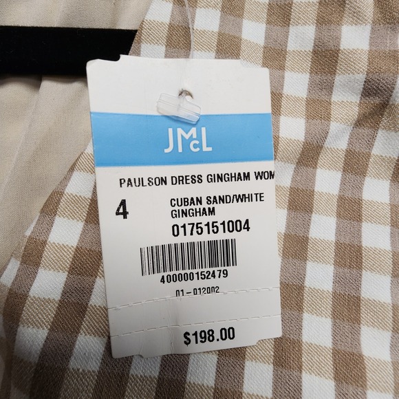 J. McLaughlin Paulson Dress Womens 4 Cuban Sand White Gingham Stretch NEW w/ Tag - Picture 11 of 14